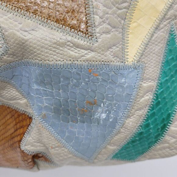 Vtg 80's Caprice Shoulder Bag Leather Boho Funky Patchwork Multicolor Large Gray - Picture 16 of 16